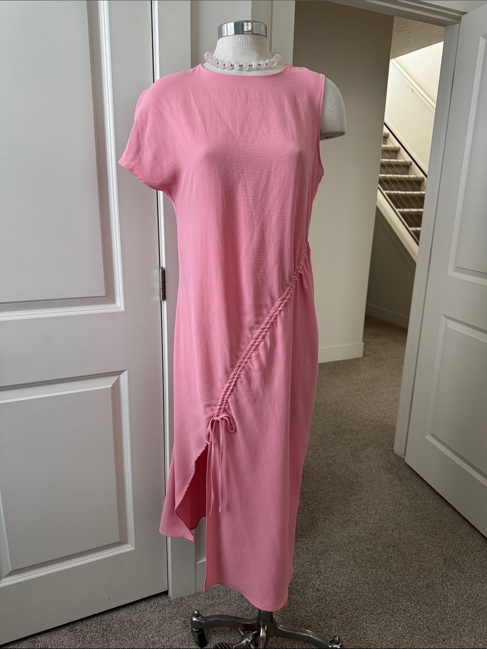 Zara Pink Drawstring Midi Dress